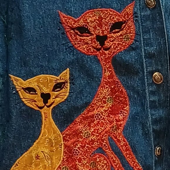 COPY - Tantrums,  womens cat embroidered denim large button up jacket. - Picture 9 of 11